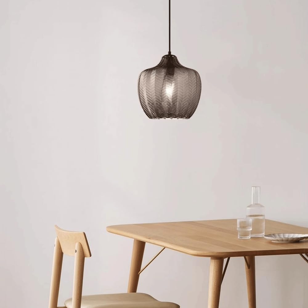 Bruine glazen hanglamp eetkamer met gestreept
