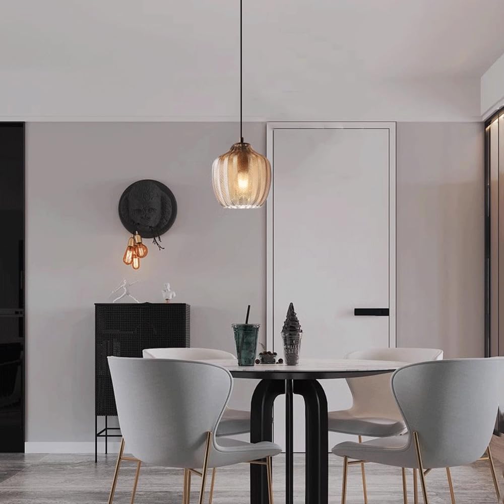 Bruine glazen hanglamp eetkamer met gestreept