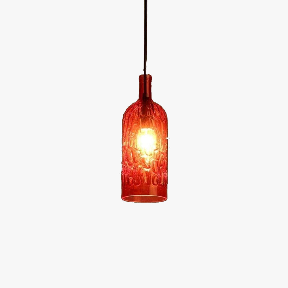 Hanglamp met gekleurde glazen flessen