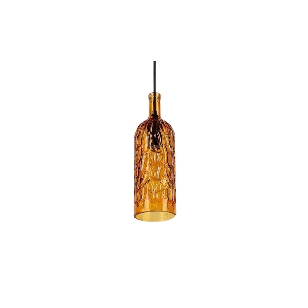 Hanglamp met gekleurde glazen flessen