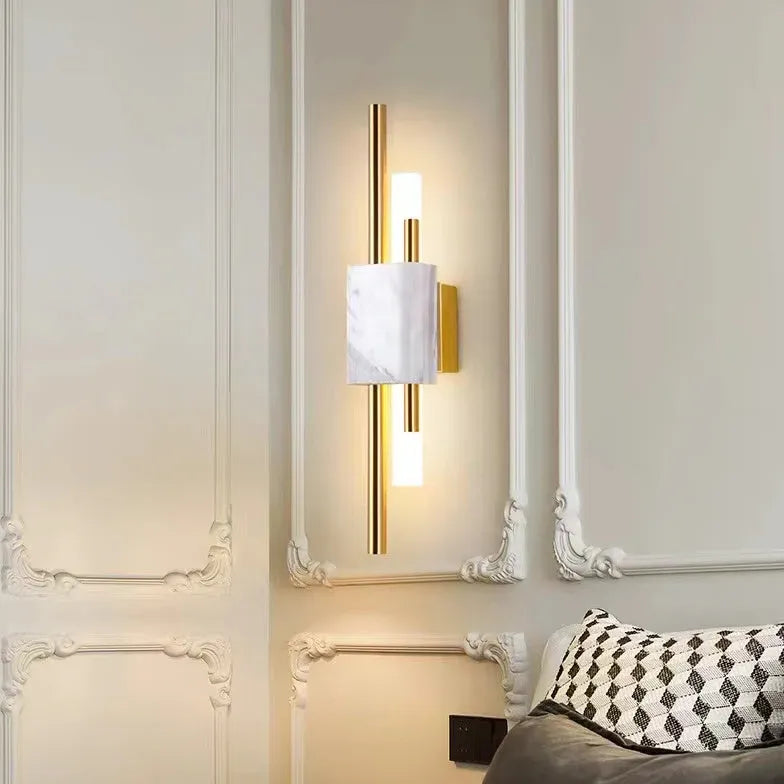 Wandlamp draadloos goud met dubbele lijnen voor slaapkamer