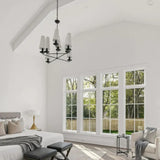 Hwoonkamer kroonluchter met witte kap en ketting