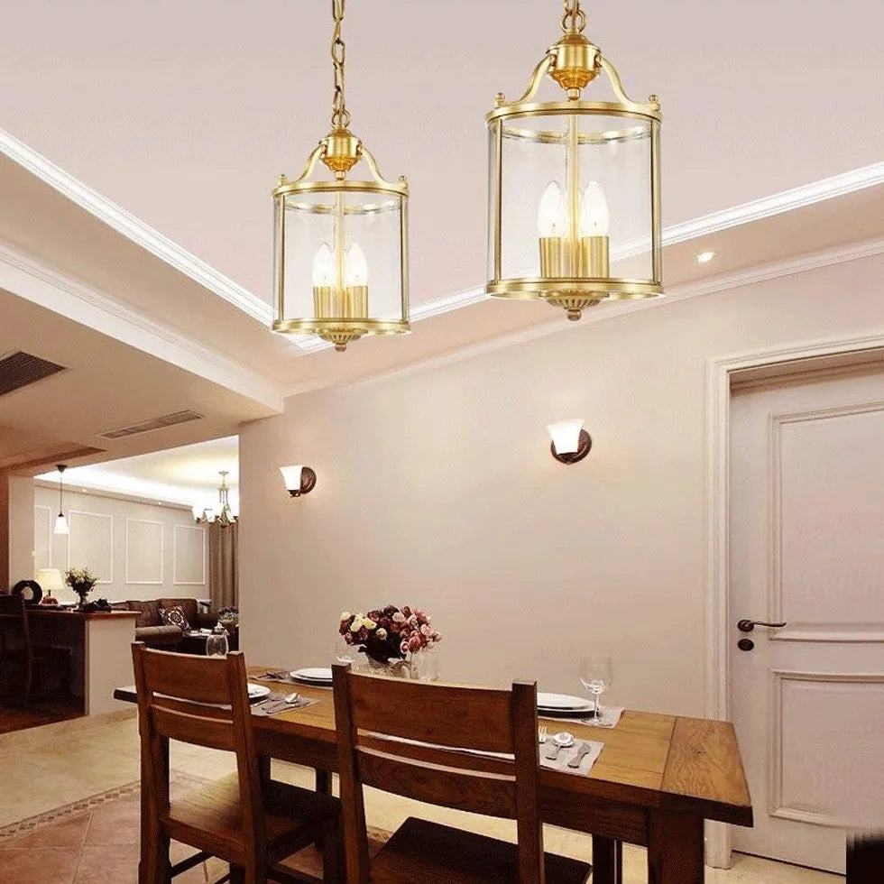 Hanglamp met goud in glazen lantaarnvorm
