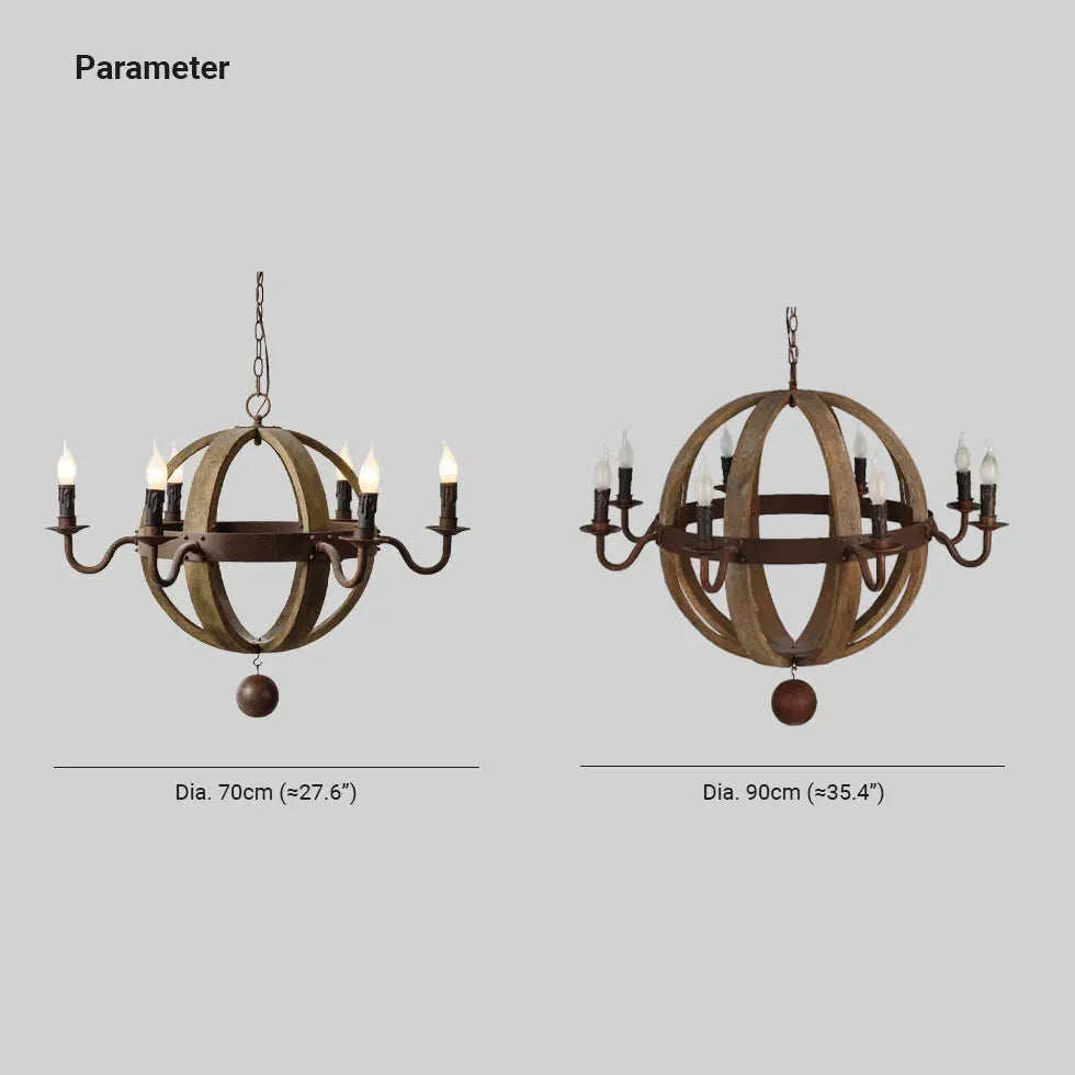 Retro kroonluchter bolvorm met houten details