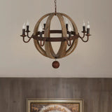 Retro kroonluchter bolvorm met houten details