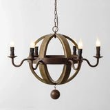 Retro kroonluchter bolvorm met houten details