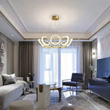 Hanglamp led gouden meerdere ringen woonkamer
