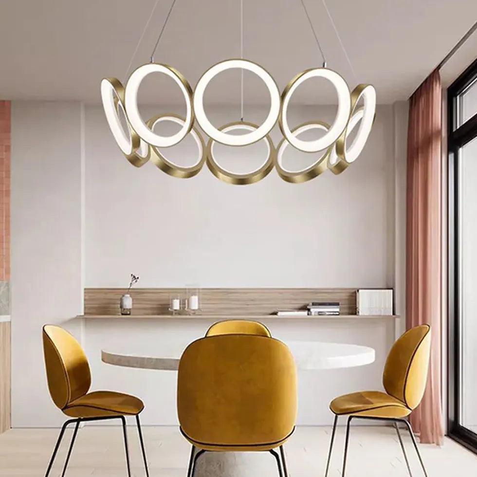 Hanglamp led gouden meerdere ringen woonkamer