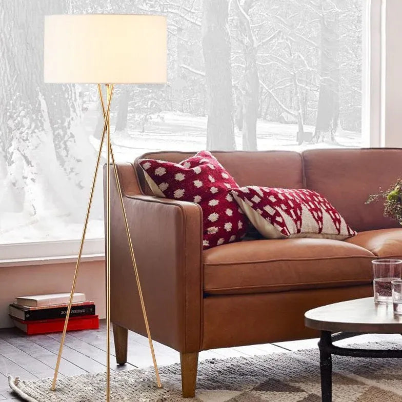 Driepoot vloerlamp witte ronde lampenkap