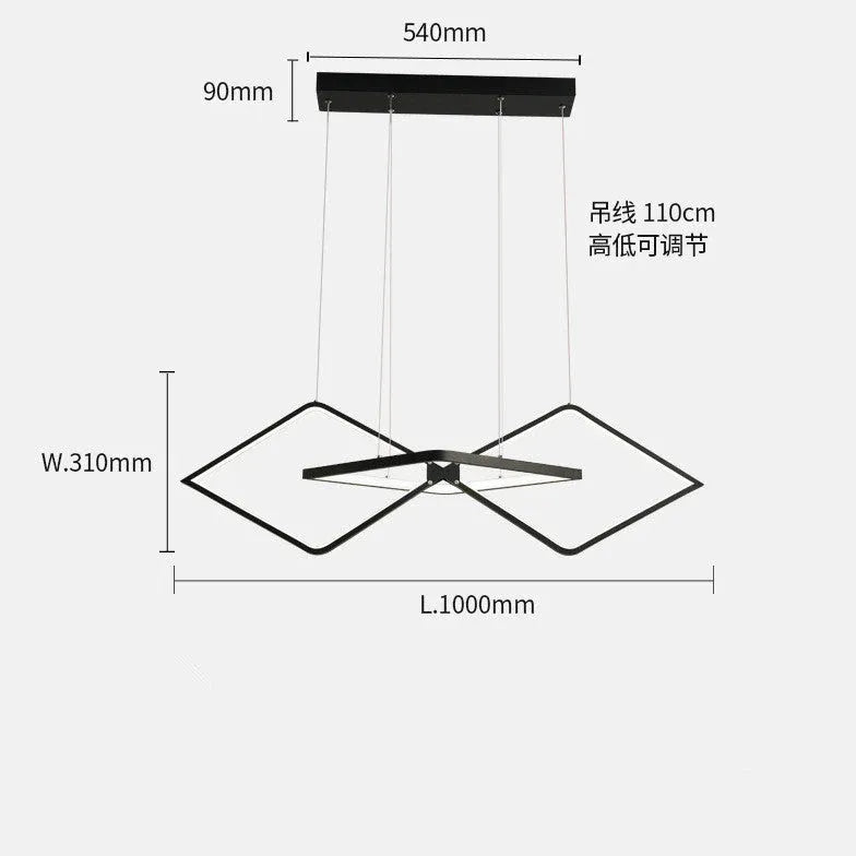 Design hanglamp led zwarte diamantvormige frame