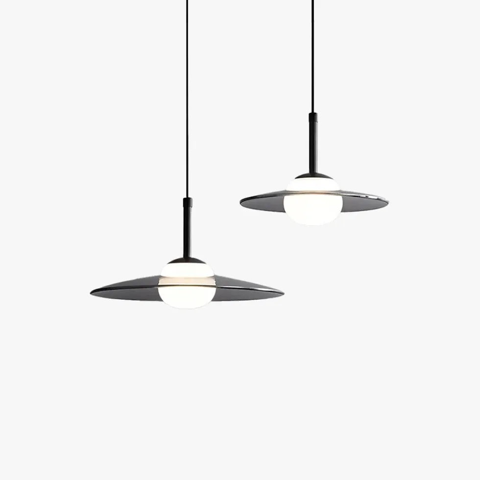 Hanglamp zwart glas in schijfvorm voor interieur