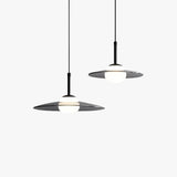 Hanglamp zwart glas in schijfvorm voor interieur
