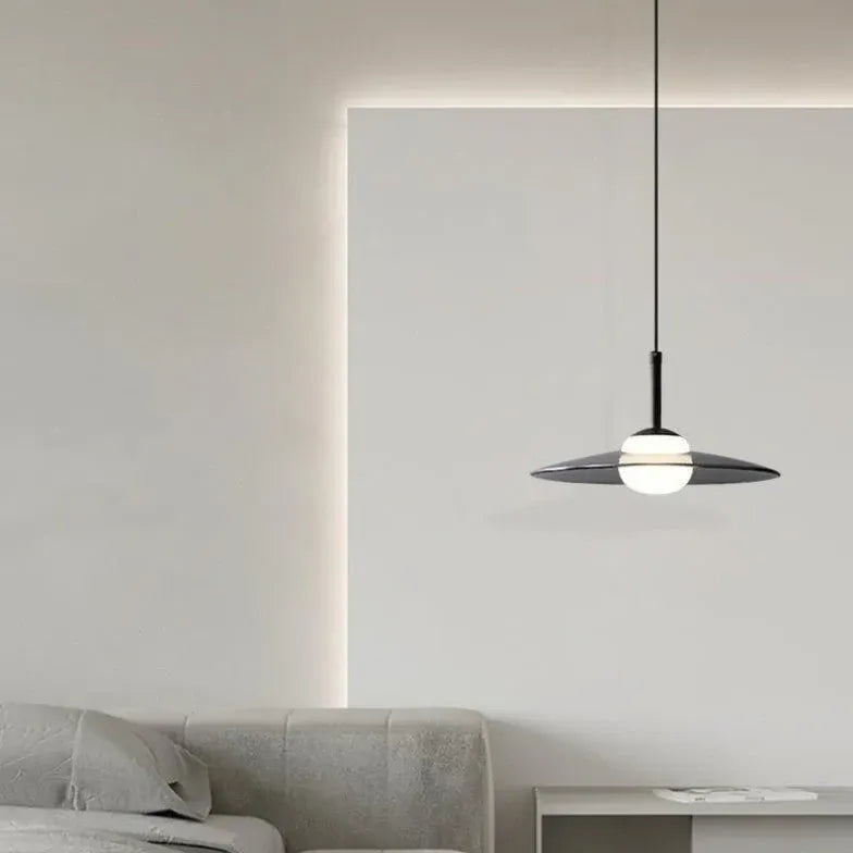 Hanglamp zwart glas in schijfvorm voor interieur