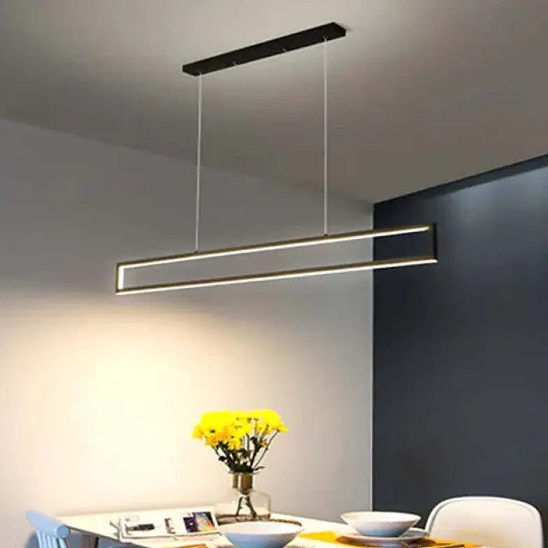 Minimalistische hanglamp zwart rechthoekig eetkamer
