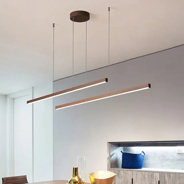 Hanglampen dubbel lineair bruin eetkamer dimbaar