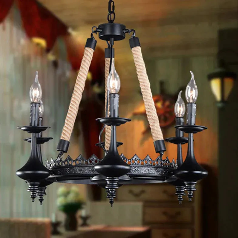Kroonluchter lamp zwart vintage touw industrieel
