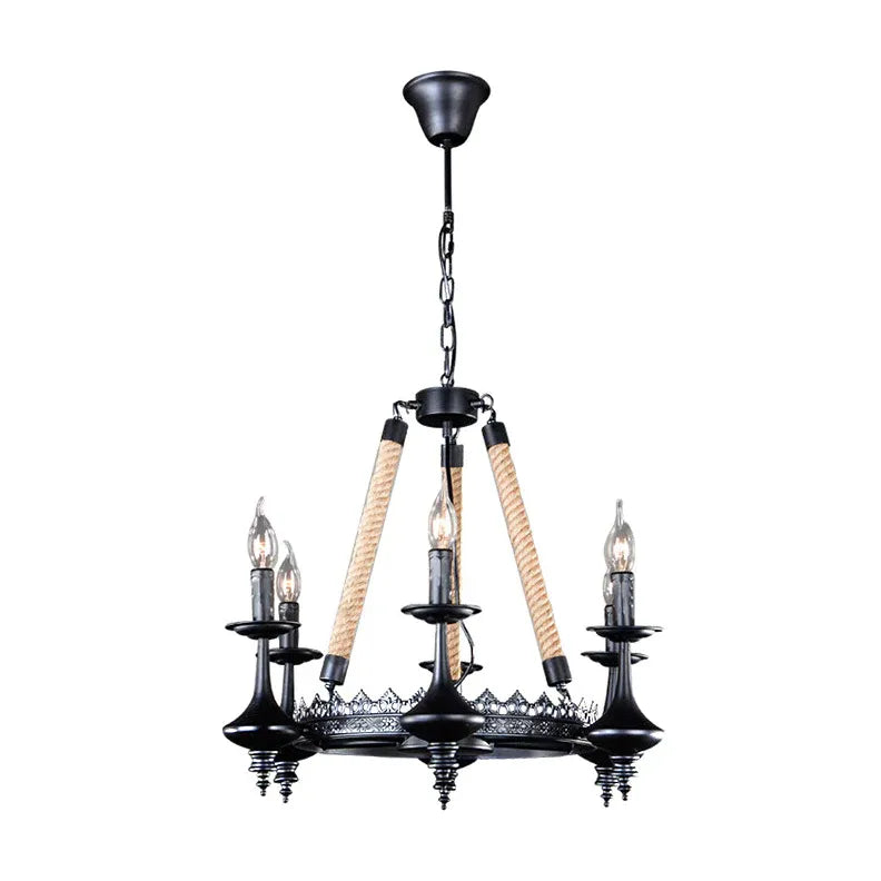 Kroonluchter lamp zwart vintage touw industrieel