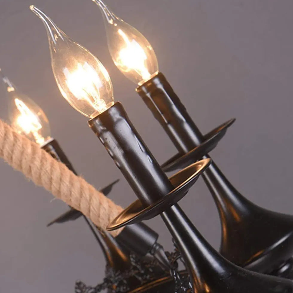 Kroonluchter lamp zwart vintage touw industrieel