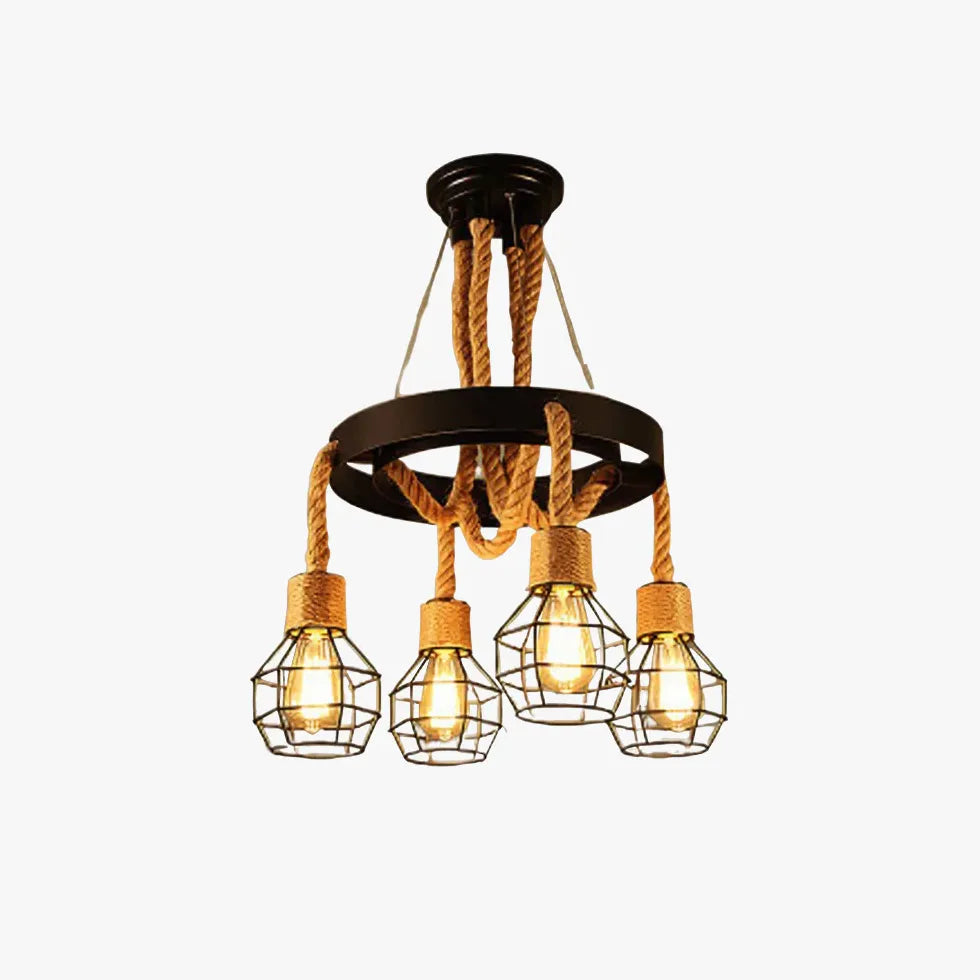 Zwarte hanglamp industrieel met retro jute touw