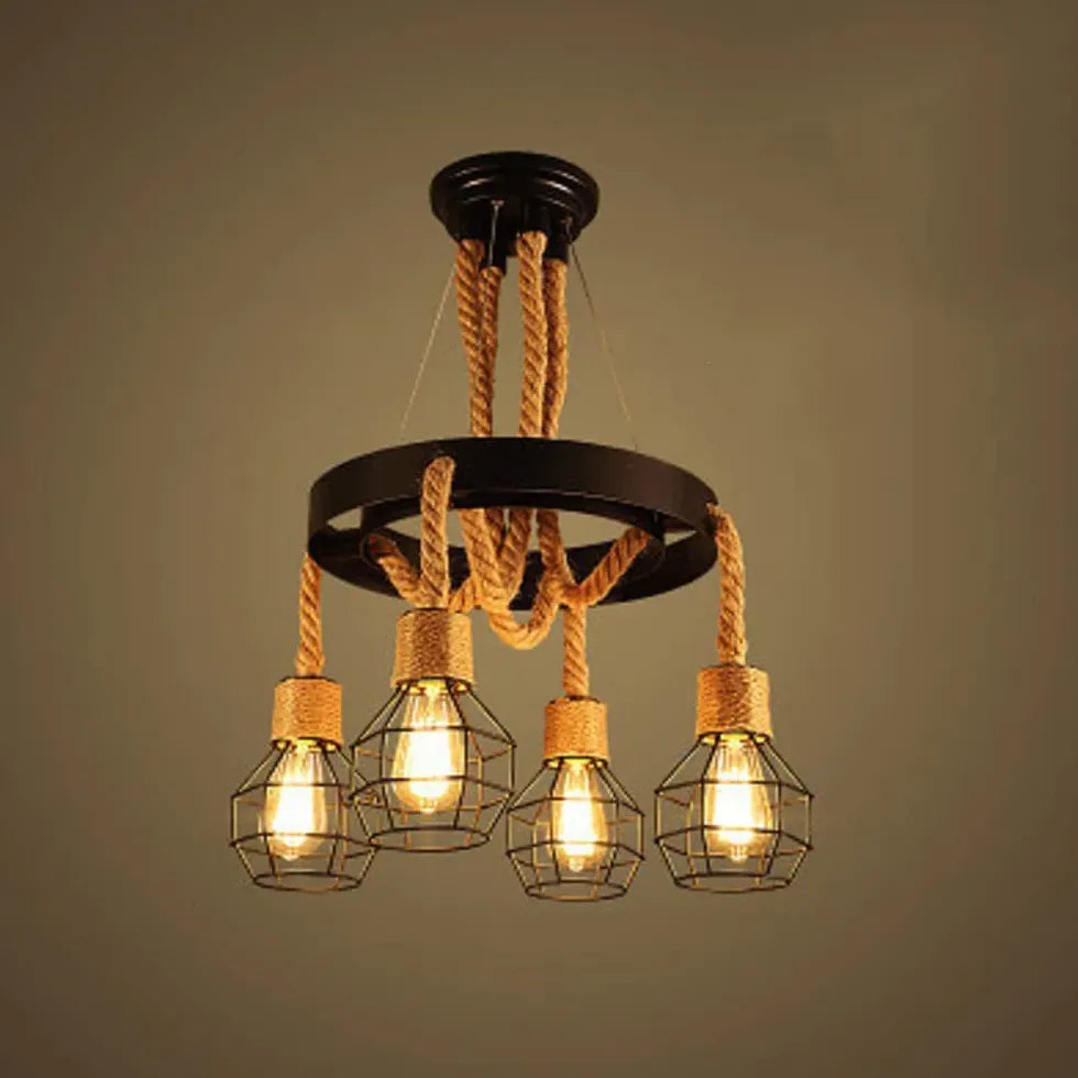 Zwarte hanglamp industrieel met retro jute touw