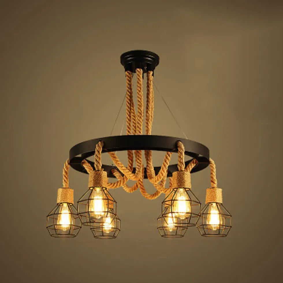 Zwarte hanglamp industrieel met retro jute touw