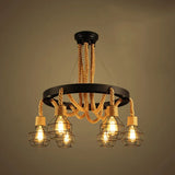 Zwarte hanglamp industrieel met retro jute touw