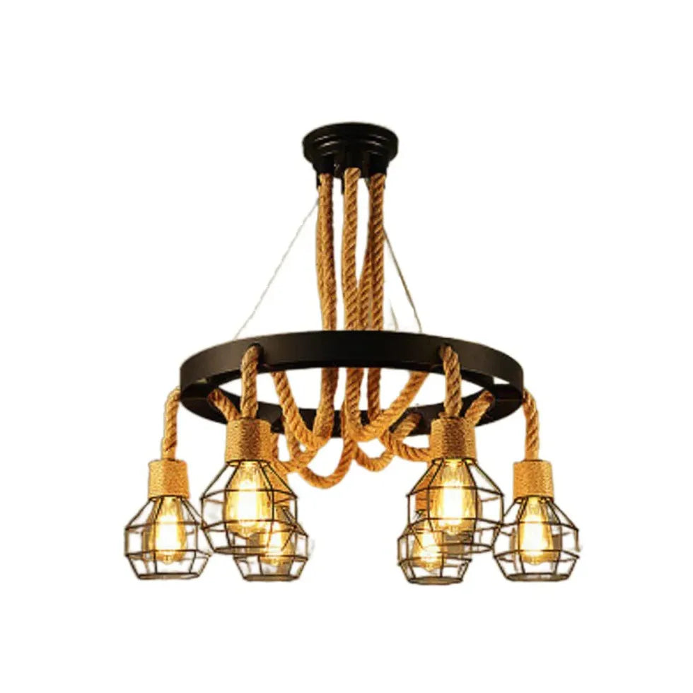 Zwarte hanglamp industrieel met retro jute touw