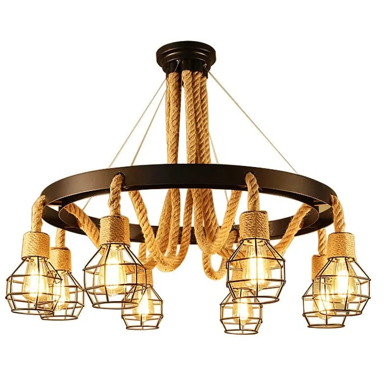 Zwarte hanglamp industrieel met retro jute touw
