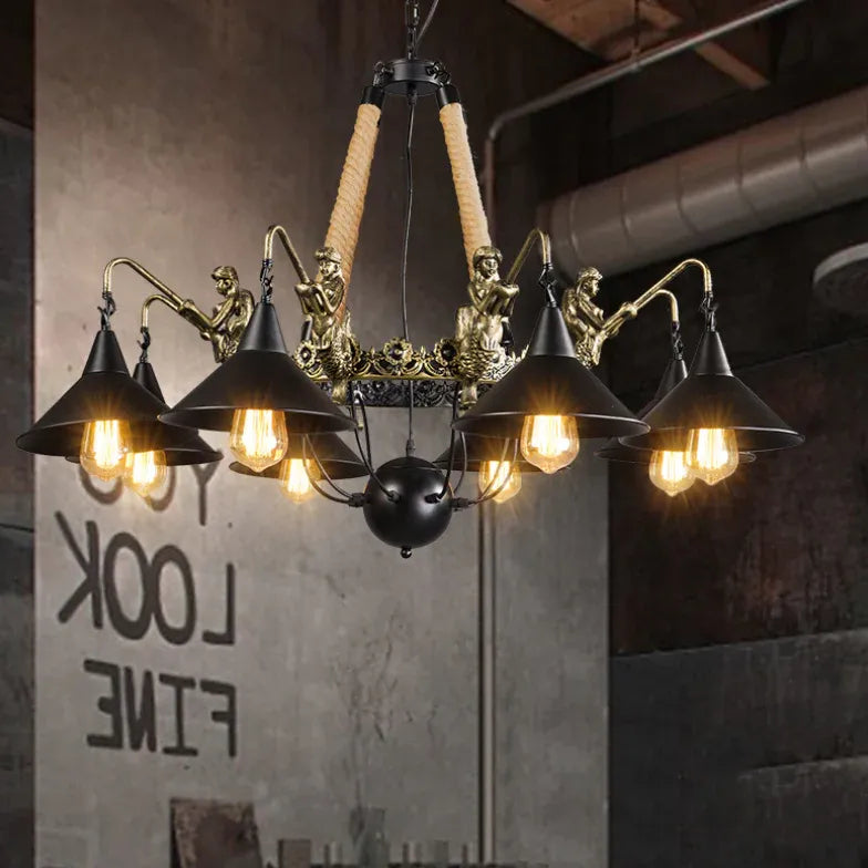 Vintage kroonluchter in zwart industrieel design