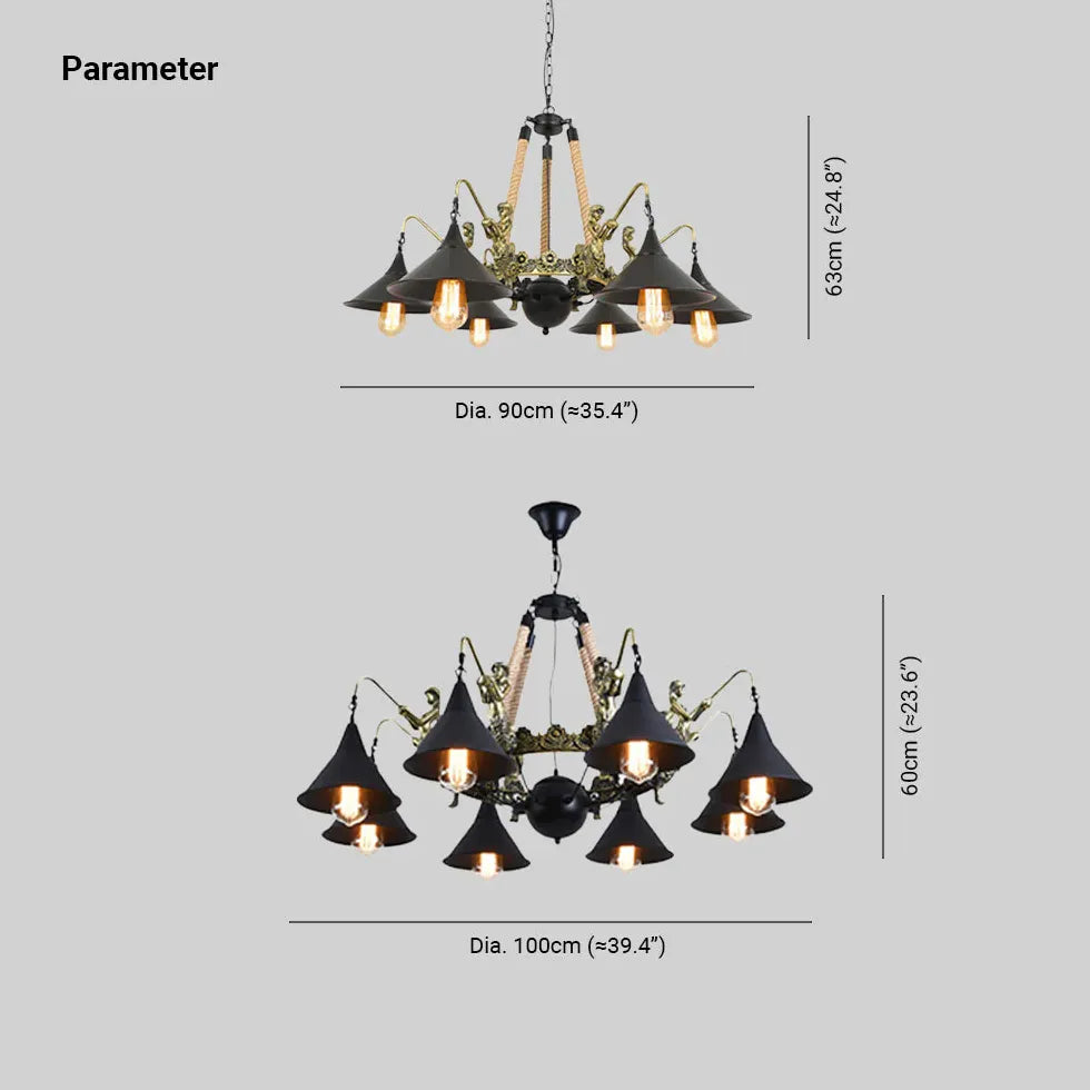 Vintage kroonluchter in zwart industrieel design