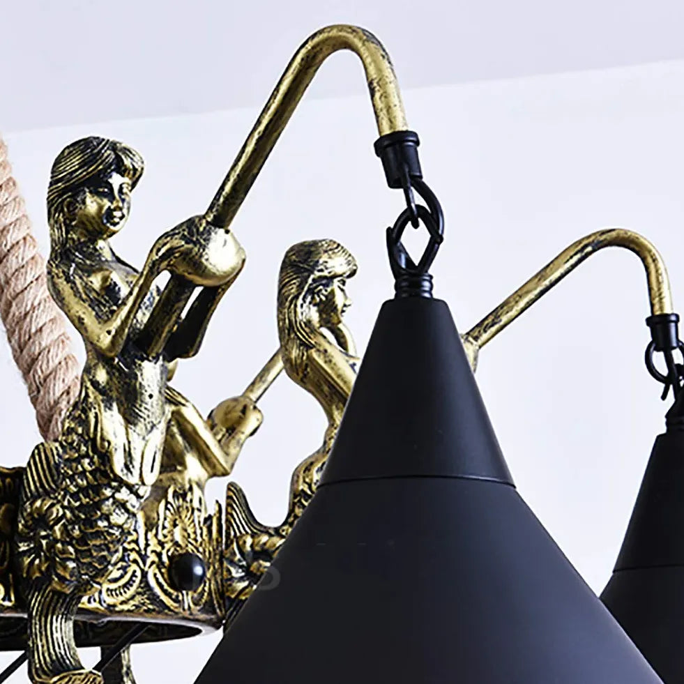 Vintage kroonluchter in zwart industrieel design