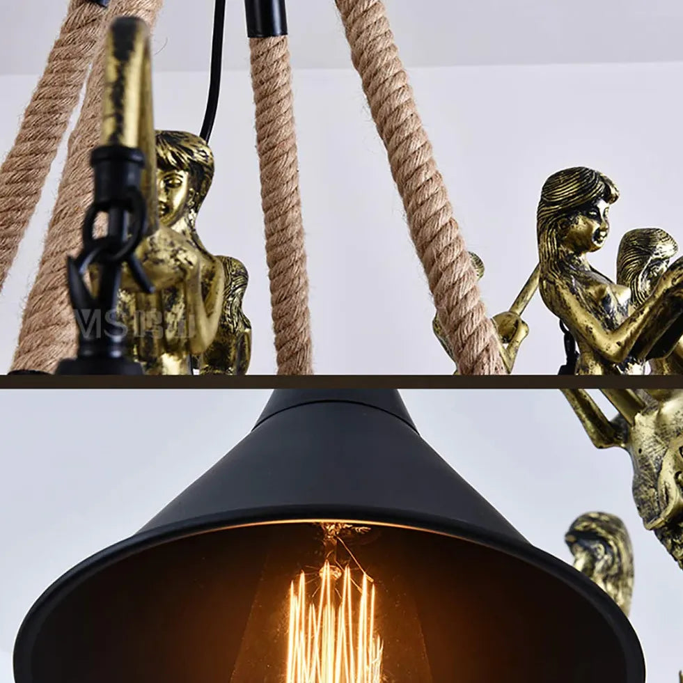 Vintage kroonluchter in zwart industrieel design