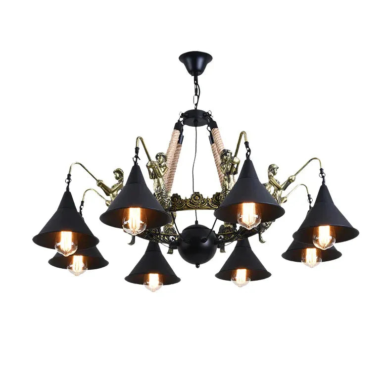 Vintage kroonluchter in zwart industrieel design