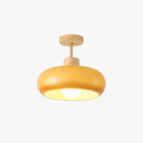 Plafond lamp wit glazen kap houten basis