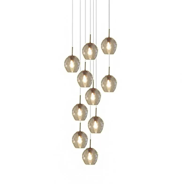 Gouden hanglamp met 10 glazen bollen