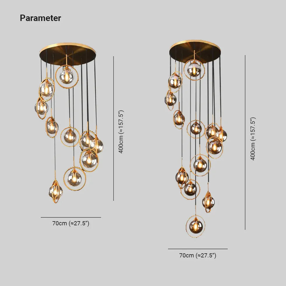 Gouden kroonluchter modern met bolvormige metalen ringen