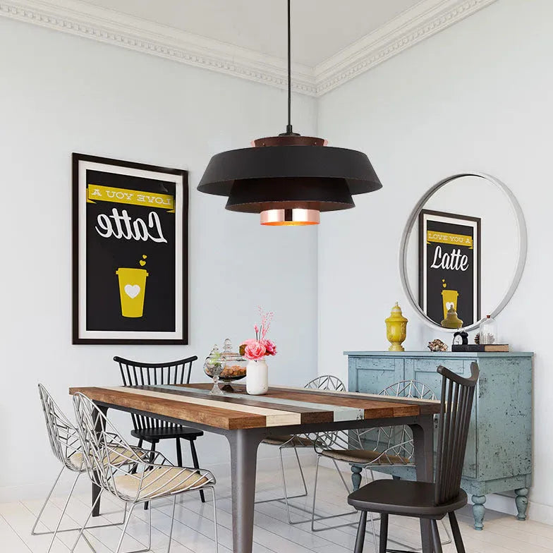 Zwarte hanglamp met dubbele kap voor de slaapkamer