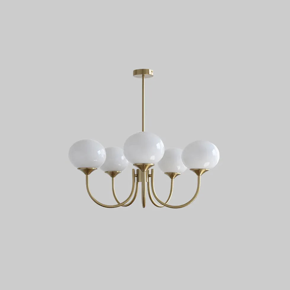 Kroonluchter wit glas bolvormig drie lampen