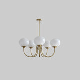 Kroonluchter wit glas bolvormig drie lampen