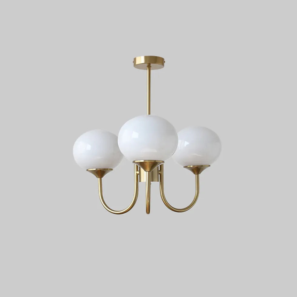 Kroonluchter wit glas bolvormig drie lampen