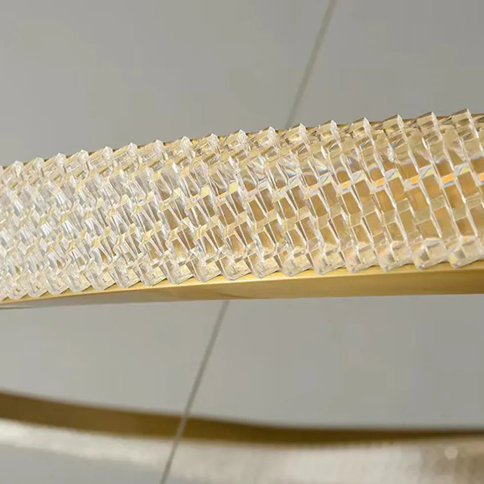 Hanglamp koperkleurig gekruiste ring woonkamer