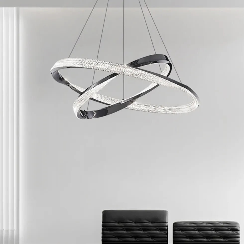Hanglamp koperkleurig gekruiste ring woonkamer