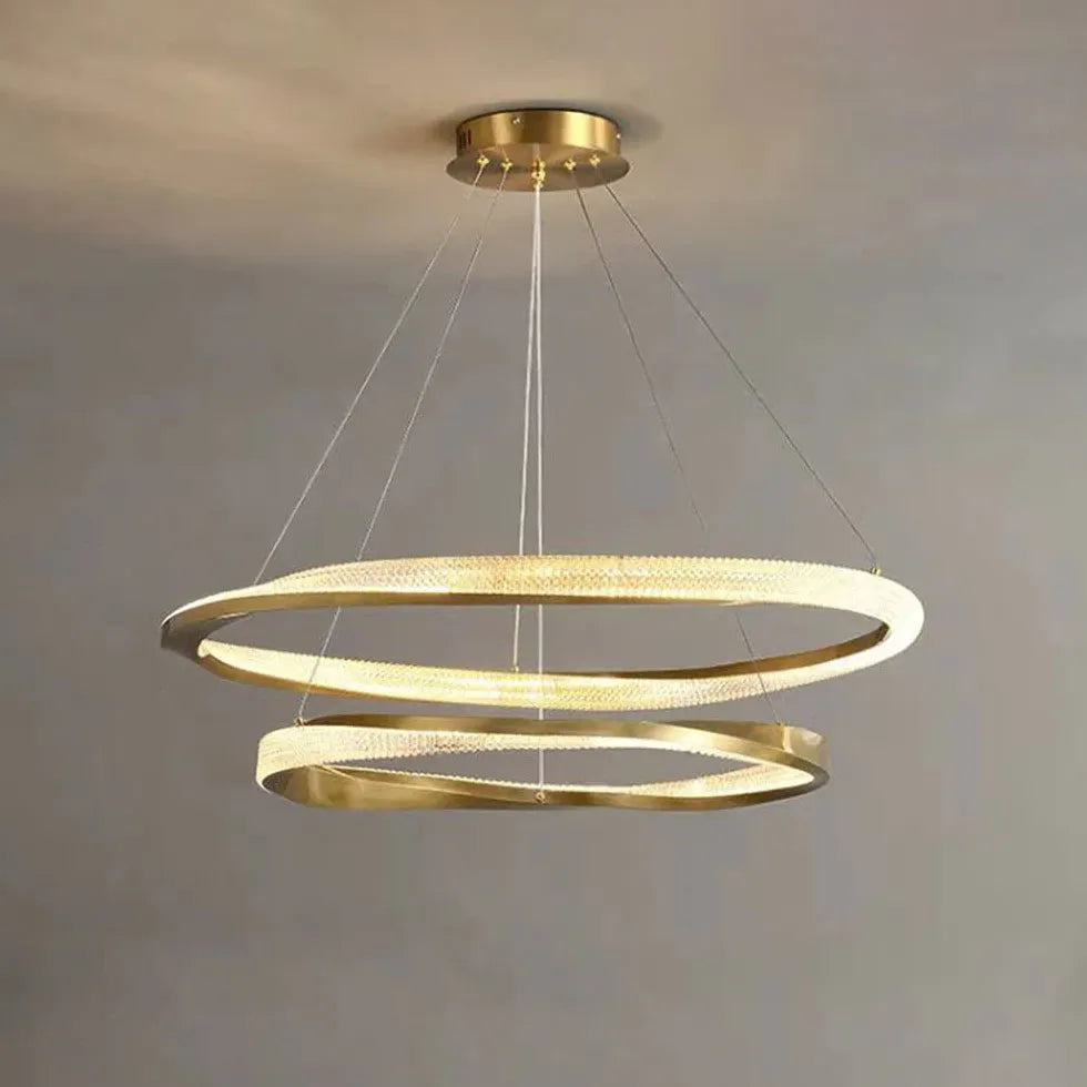 Hanglamp koperkleurig gekruiste ring woonkamer