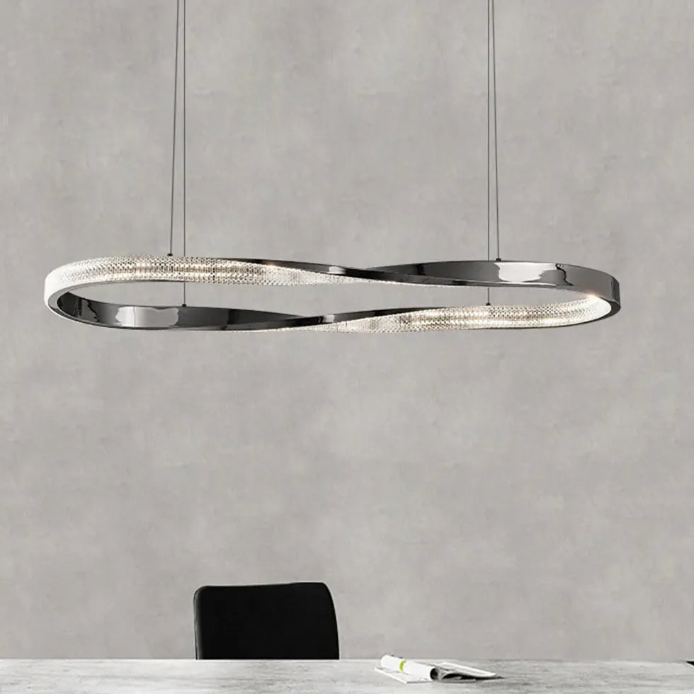 Hanglamp koperkleurig gekruiste ring woonkamer