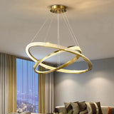 Hanglamp koperkleurig gekruiste ring woonkamer