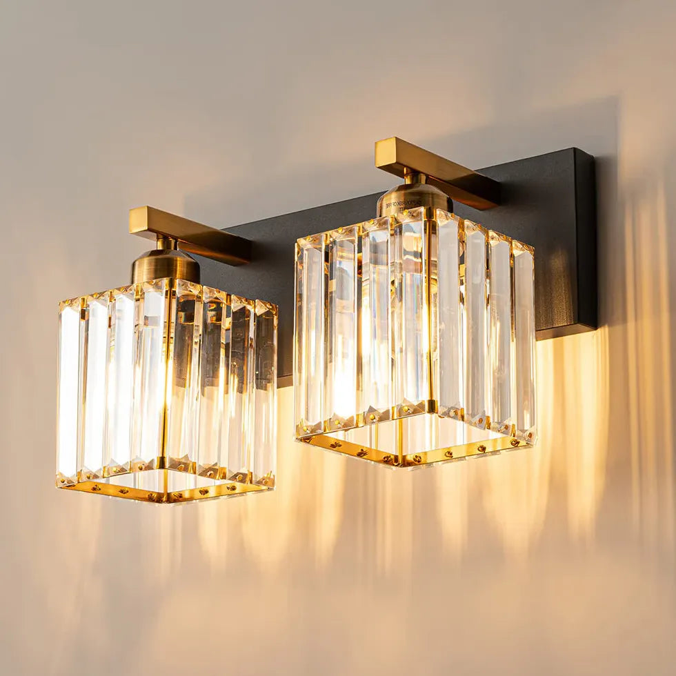 Wandlamp badkamer messing met kristalaccenten
