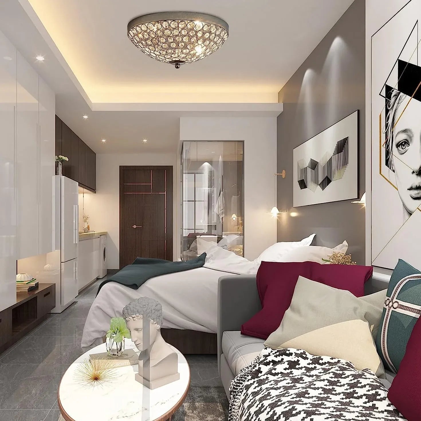 Plafonniere kristal met moderne kralen