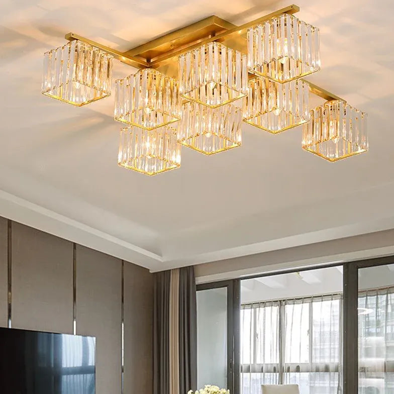 Lamp plafond kubusvormige glazen kap slaapkamer