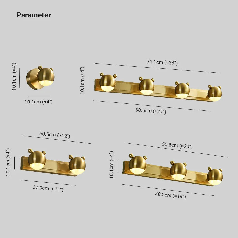 Draadloze wandlamp goud met berenstijl voor badkamer