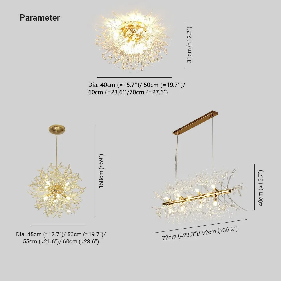 Moderne kristallen hanglampen gouden vuurwerk vorm